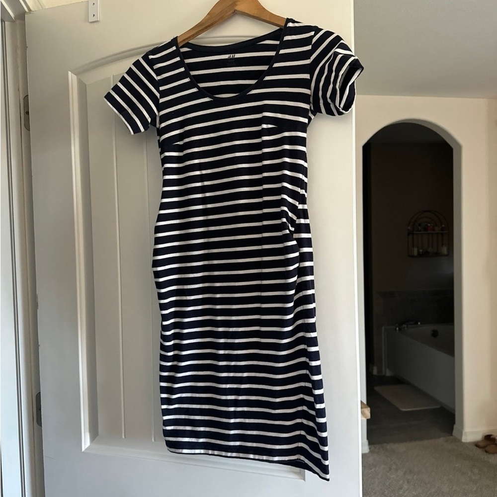 H&M Black and White Striped Midi Dress